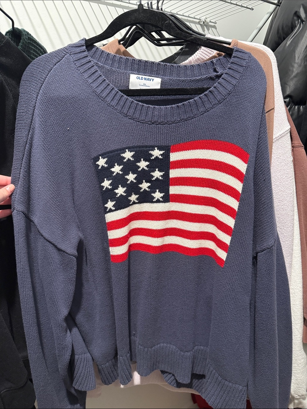 Old Navy Navy Blue Crewneck Sweater with American Flag